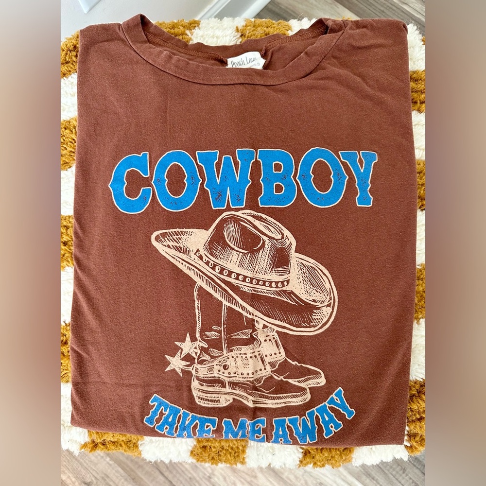 Peach Love Chocolate Brown Cowboy Graphic Tee
